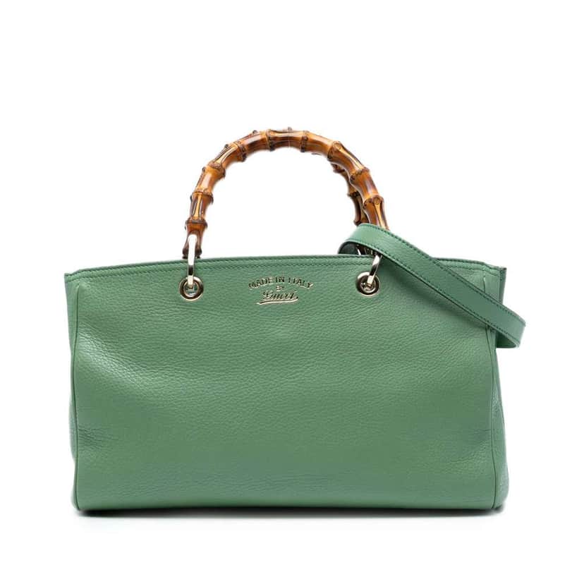 Gucci Medium Calfskin Bamboo Shopper Satchel Green Leather Good condition - Front View