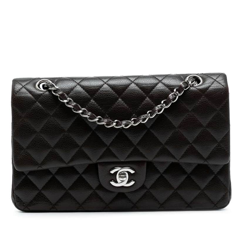 Chanel Medium Classic Caviar Double Flap Brown Leather Fair condition - Front View