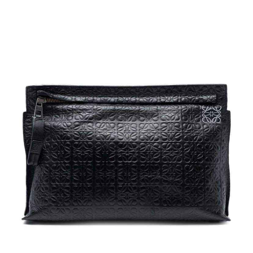 Loewe Embossed Leather Anagram Repeat T Clutch Black Leather Good condition - Front View
