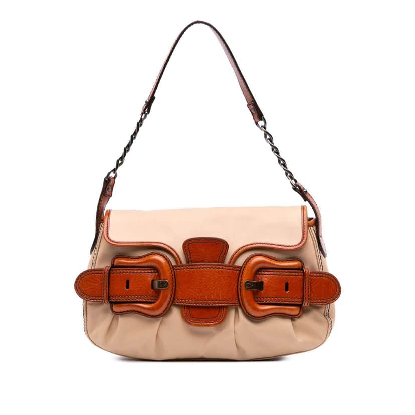 Fendi Nylon and Leather B Bis Shoulder Bag Brown Good condition - Front View