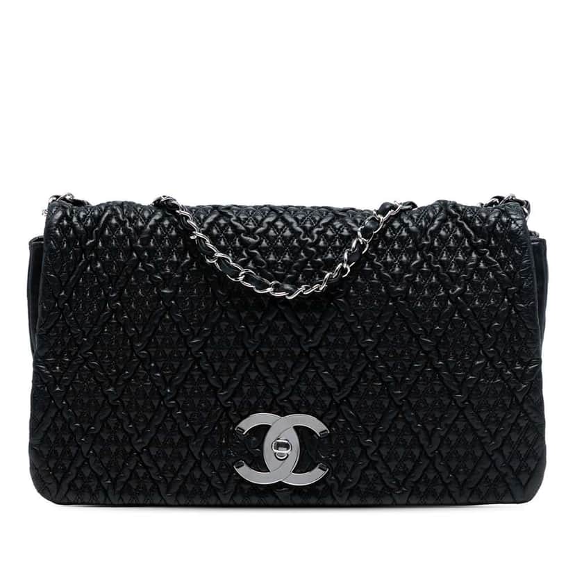 Chanel CC Quilted Astrakhan Flap Black Leather Good condition - Front View