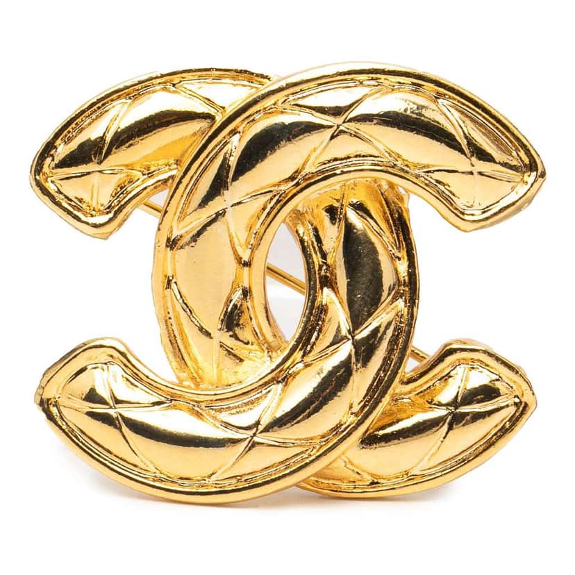 Chanel Gold Plated CC Quilted Brooch Gold Metal Good condition - Front View