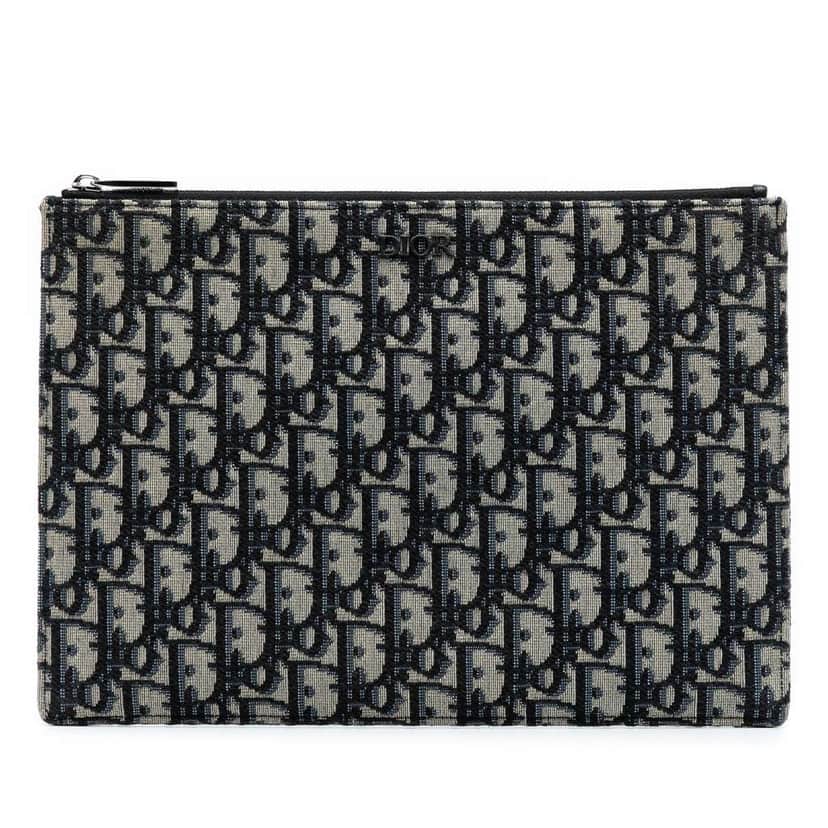 Dior Oblique Canvas Clutch Blue Canvas Good condition - Front View