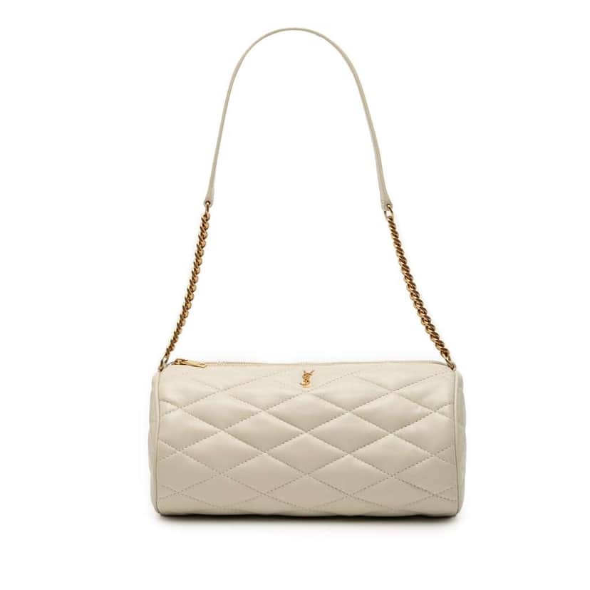 Saint Laurent Small Quilted Lambskin Sade Tube Bag White Leather Good condition - Front View