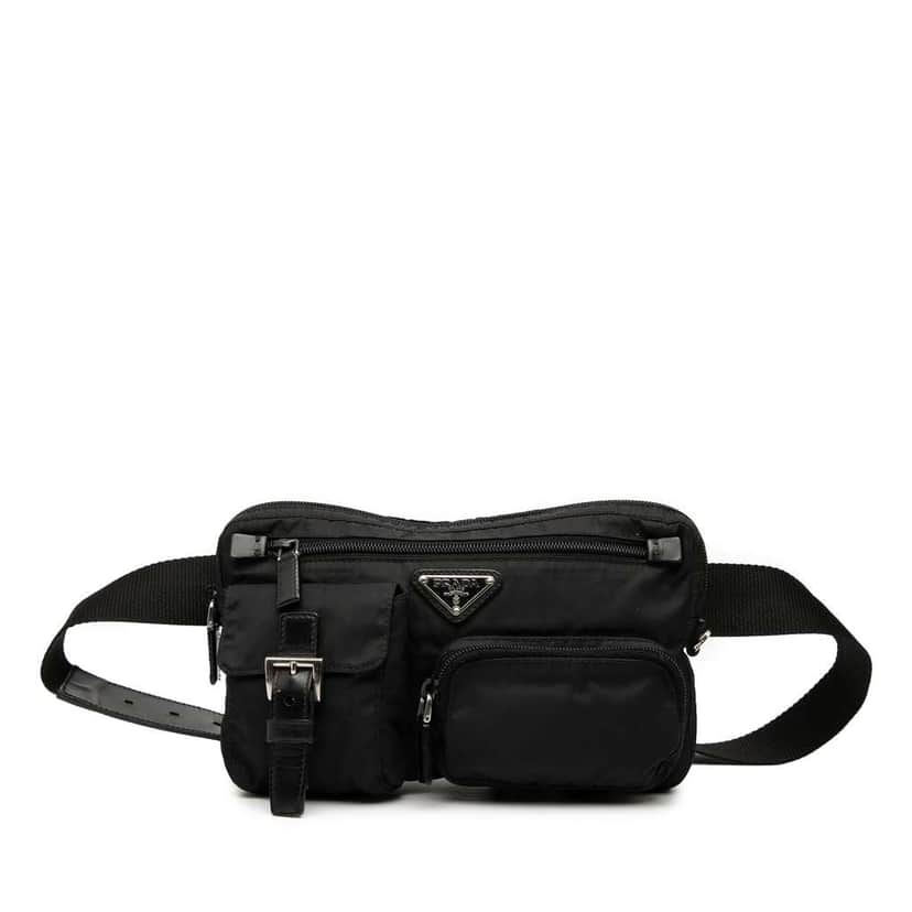 Prada Tessuto Multi Pocket Belt Bag Black Good condition - Front View