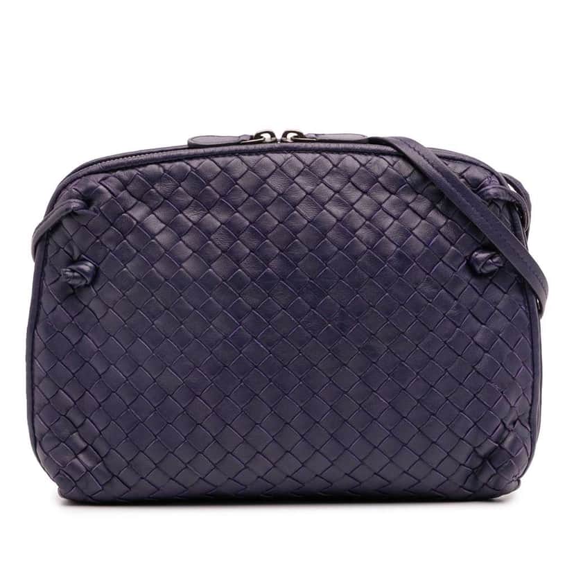Bottega Veneta Nappa Intrecciato Nodini Crossbody Blue Leather Good condition - Front View