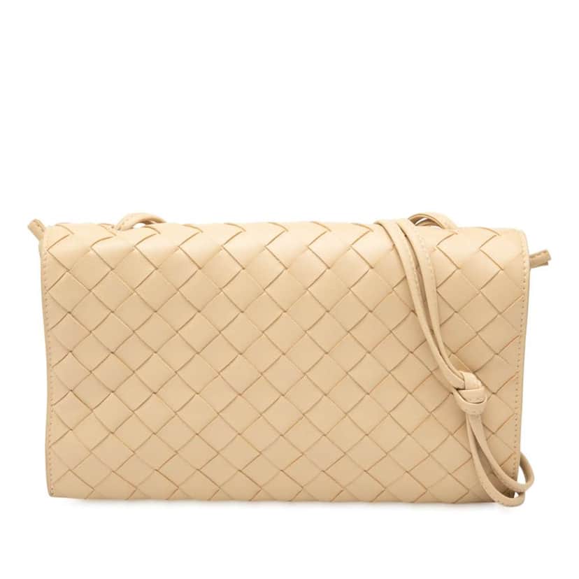 Bottega Veneta Nappa Intrecciato Trio Pouch On Strap Brown Leather Good condition - Front View