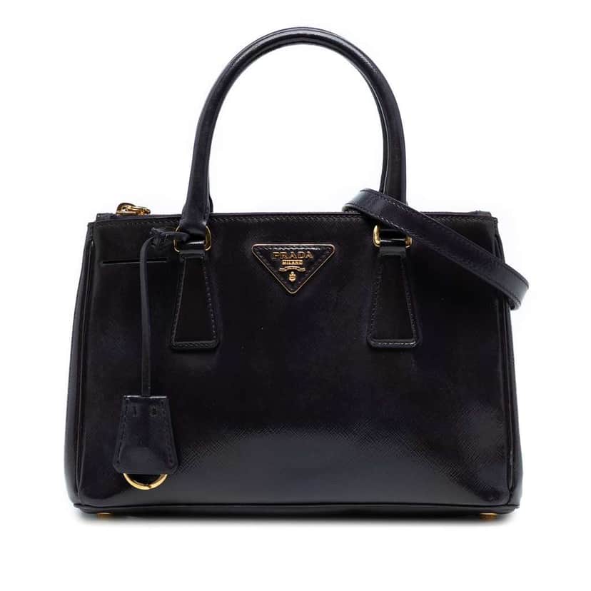 Prada Small Saffiano Vernice Galleria Double Zip Satchel Purple Leather Good condition - Front View