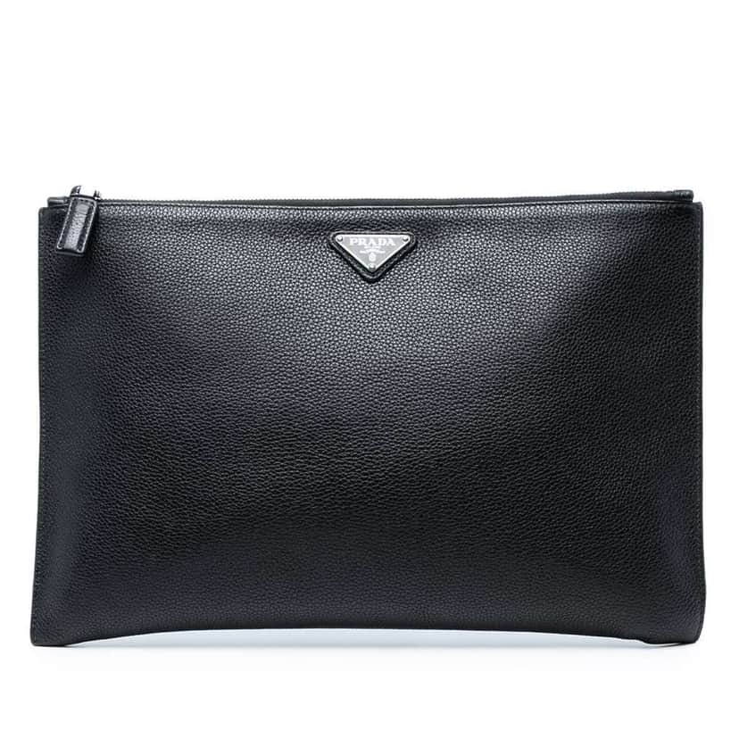 Prada Vitello Phenix Clutch Black Leather Good condition - Front View