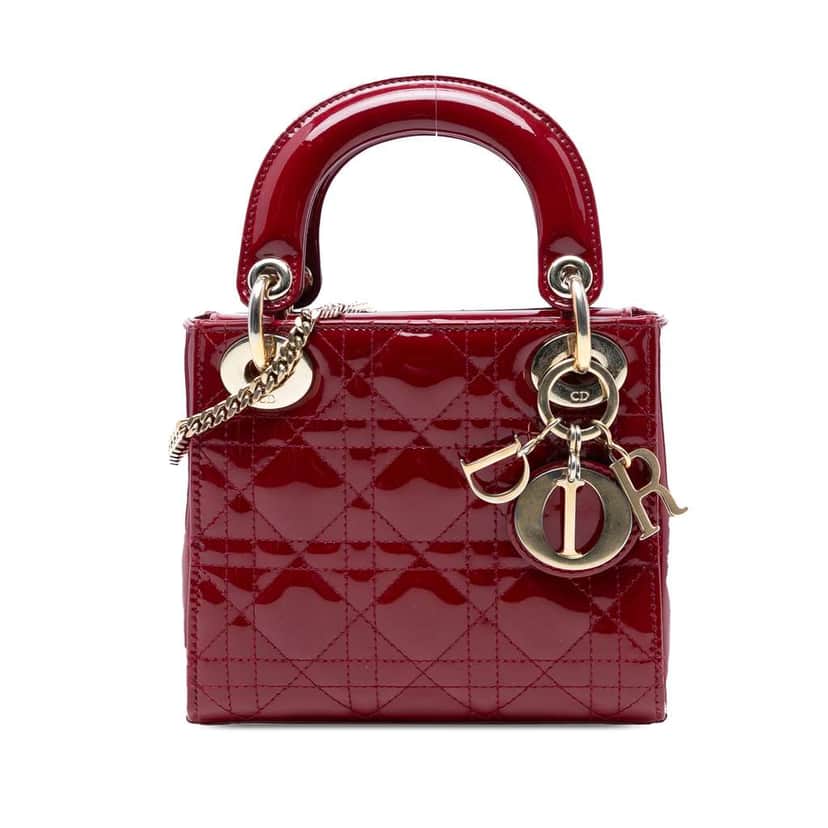 Dior Mini Patent Cannage Lady Dior Red Leather Good condition - Front View
