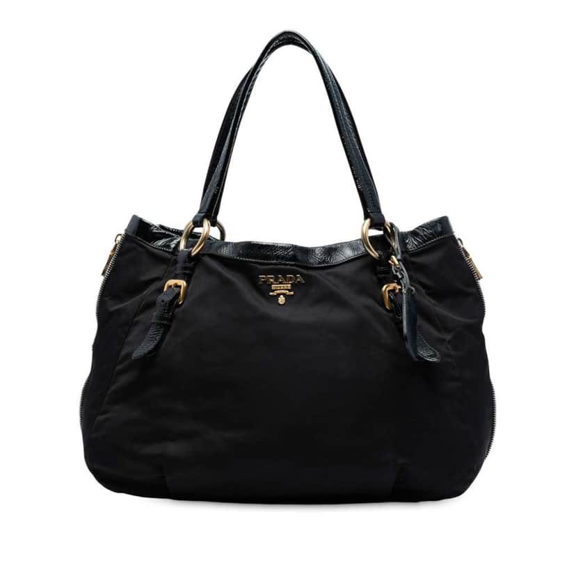 Prada Naplak Trimmed Tessuto Side Zip Tote Black Good condition - Front View