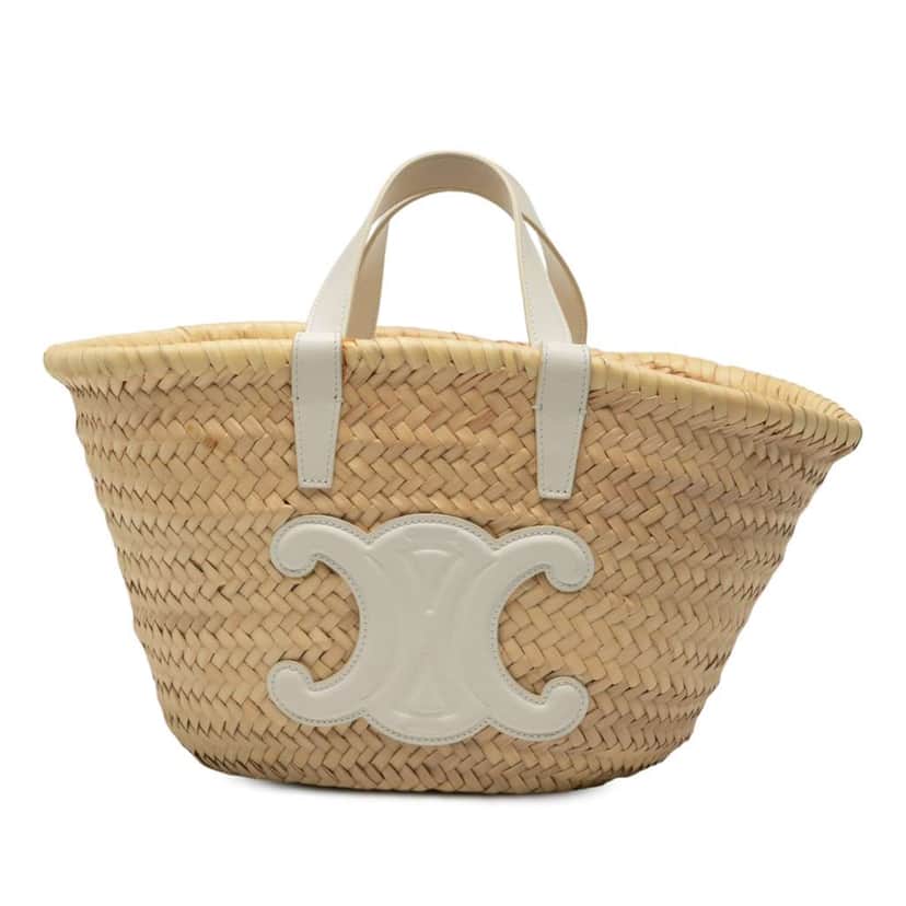 Celine Small Raffia Cuir Triomphe Classic Panier Tote Brown Good condition - Front View
