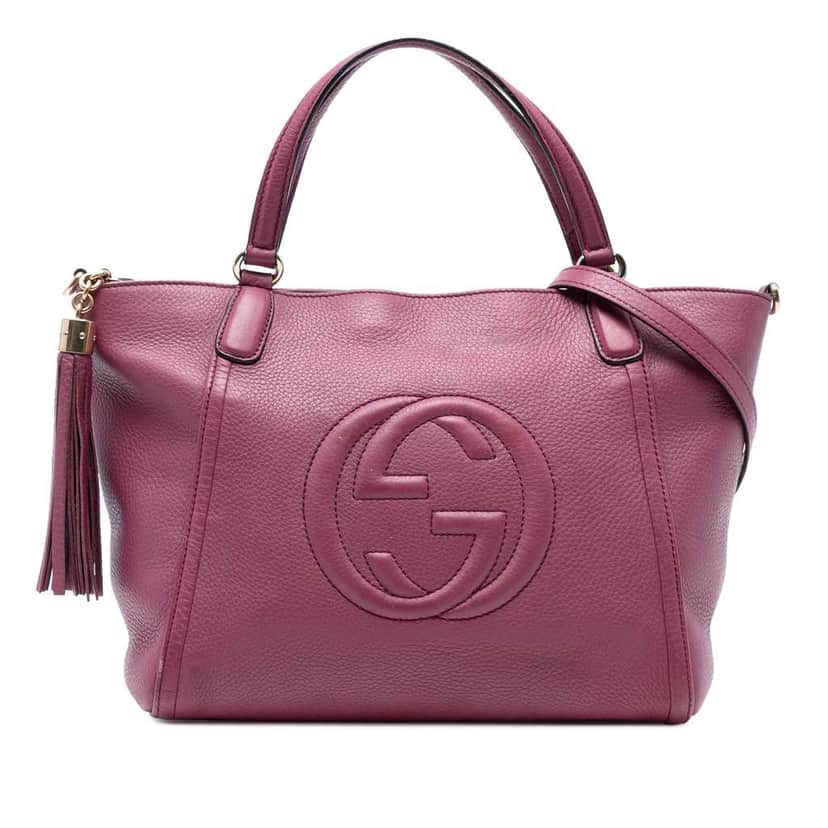 Gucci Small Pebbled Leather Soho Cellarius Satchel Purple Leather Good condition - Front View