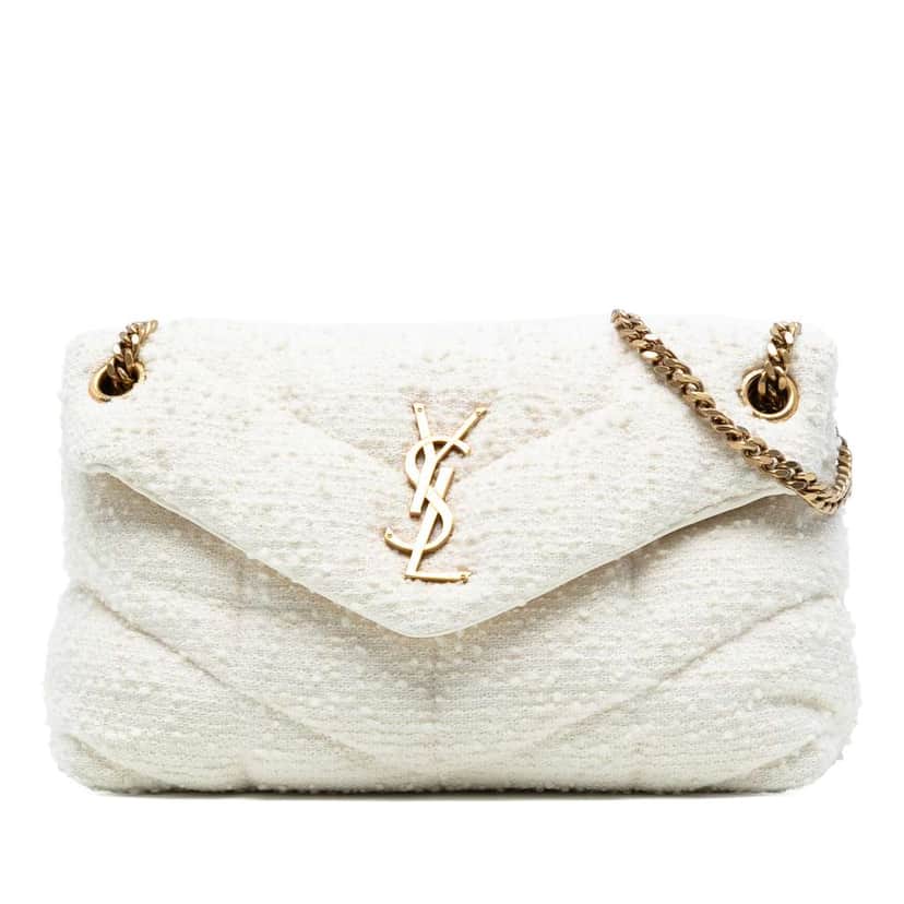 Saint Laurent Small Boucle Tweed Loulou Puffer Shoulder Bag White Tweed Good condition - Front View