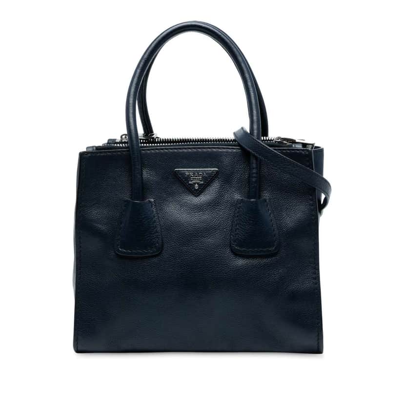 Prada Small Glace Calf Twin Pocket Satchel Blue Leather Good condition - Front View