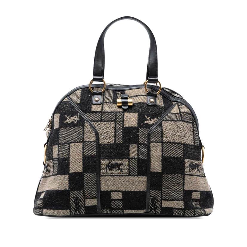 Saint Laurent Oversized Wool Patchwork Muse Handbag Brown Wool Good condition - Front View