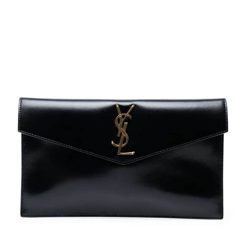 Saint Laurent Smooth Shiny Calfskin Monogram Uptown Pouch Black Leather Good condition - Front View