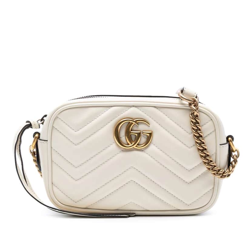 Gucci Mini GG Marmont Matelasse Leather Crossbody White Leather Very good condition - Front View