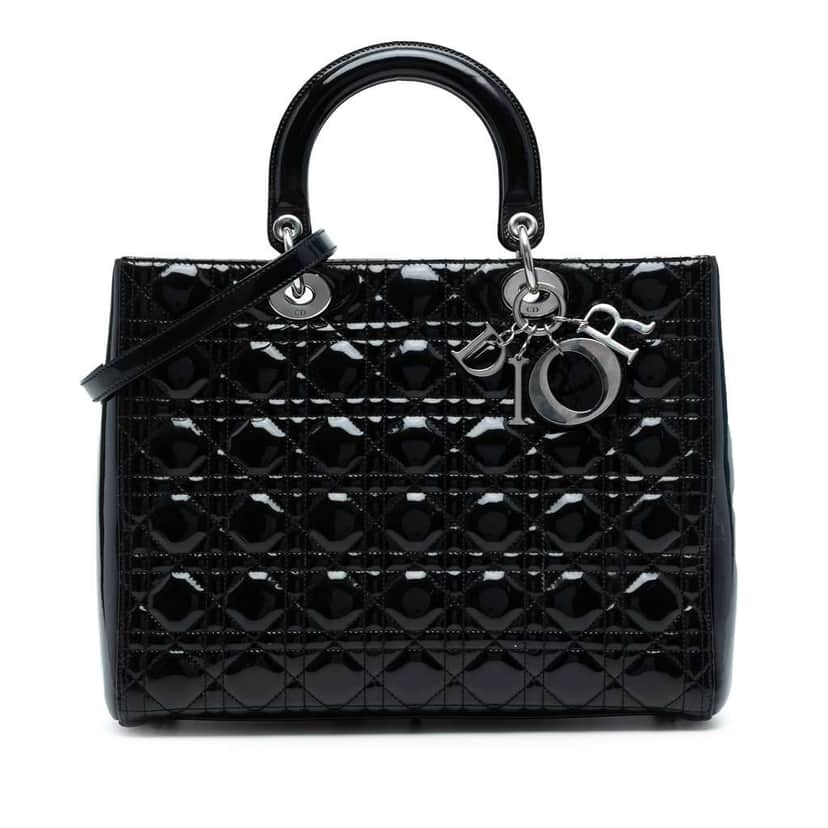 Dior Large Patent Cannage Lady Dior Black Leather Good condition - Front View