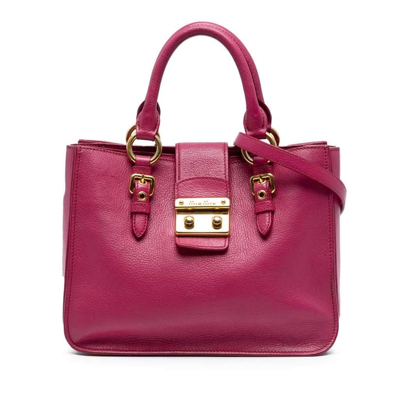 Miu Miu Goatskin Madras Satchel Pink Leather Good condition - Front View