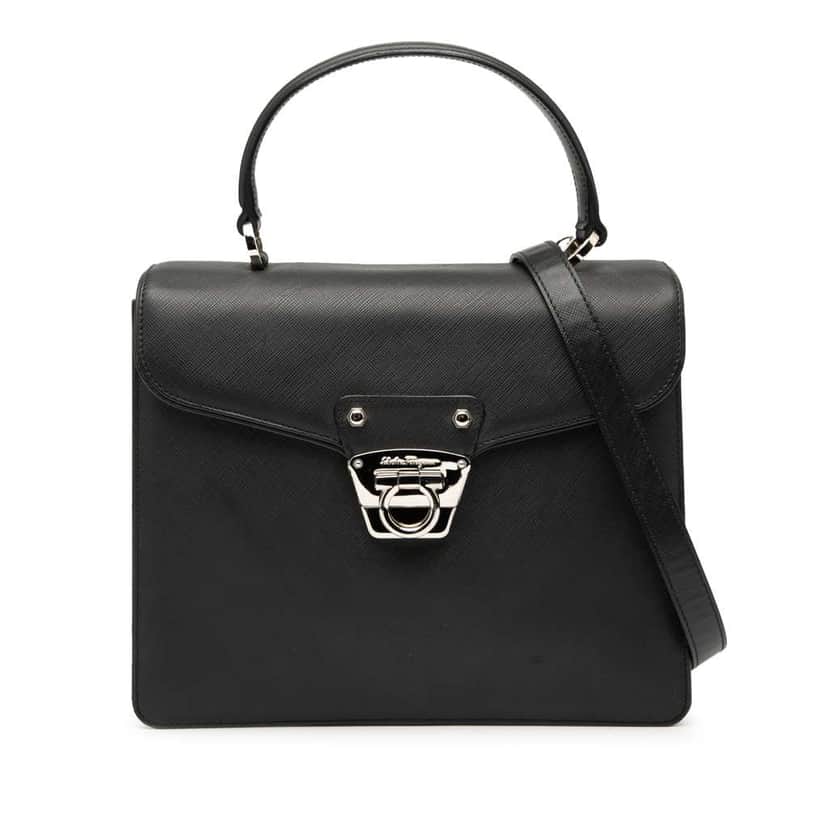 Salvatore Ferragamo Gancini Leather Katia Satchel Black Leather Good condition - Front View