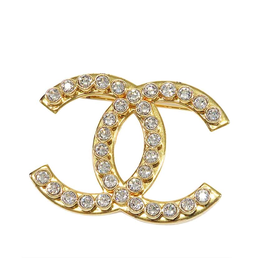 Chanel Gold Plated CC Rhinestone Brooch Gold Metal Good condition - Front View