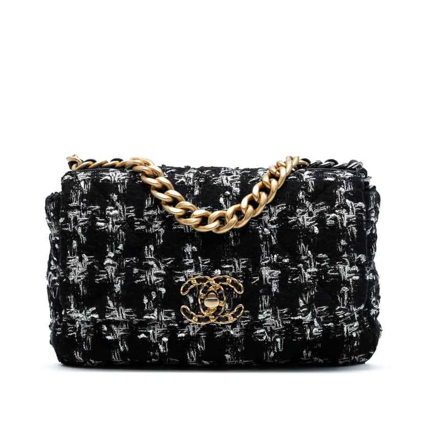 Chanel Medium Tweed 19 Flap Black Tweed Good condition - Front View