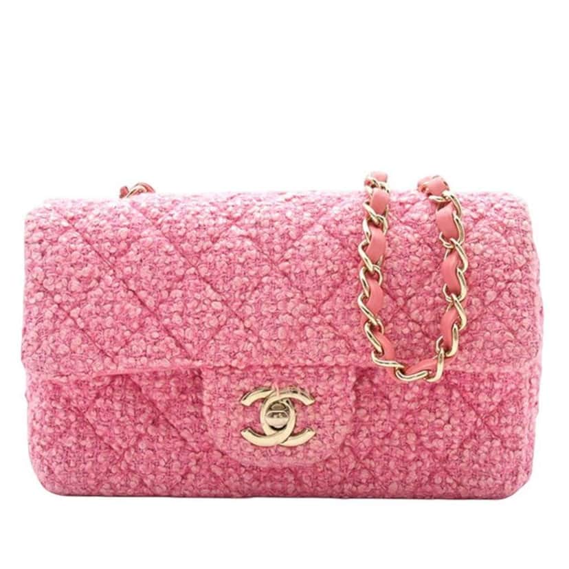 Chanel Mini Rectangular Classic Tweed Single Flap Pink Tweed Good condition - Front View