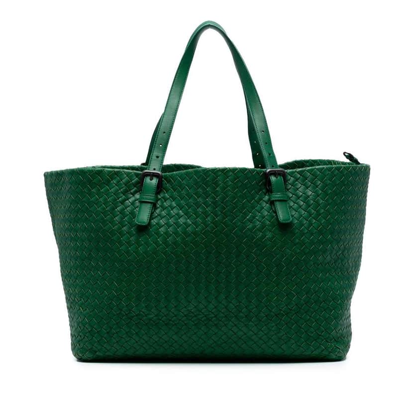 Bottega Veneta Large Nappa Intrecciato Cesta Tote Green Leather Good condition - Front View