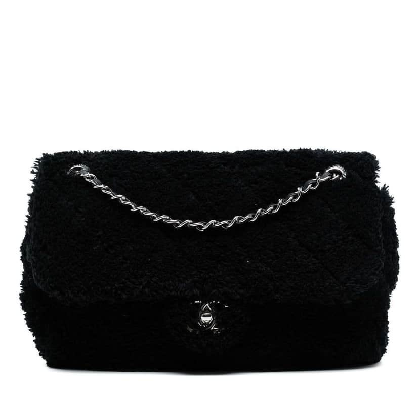 Chanel Jumbo Quilted Shearling Single Flap Black Good condition - Front View