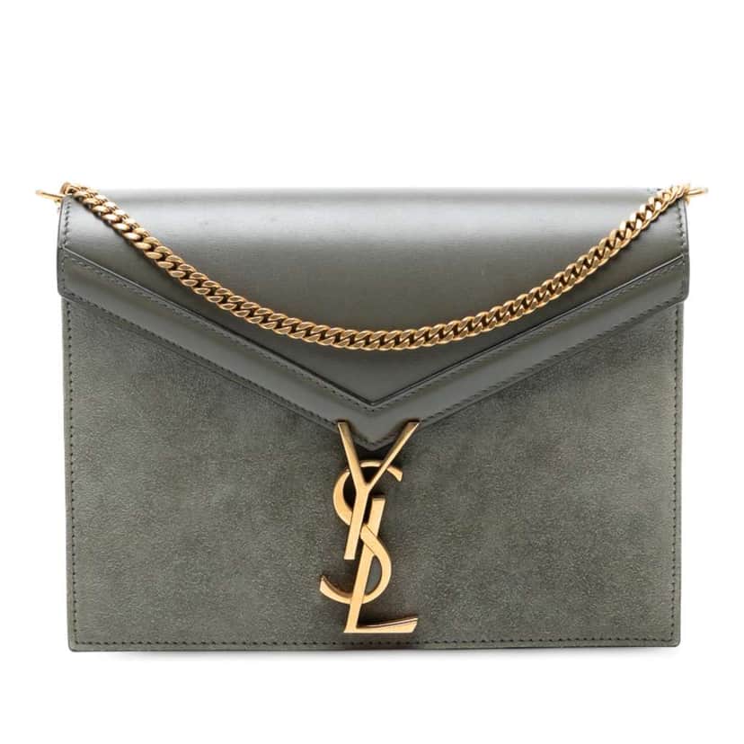 Saint Laurent Suede and Calfskin Monogram Cassandra Clasp Bag Grey Leather Good condition - Front View