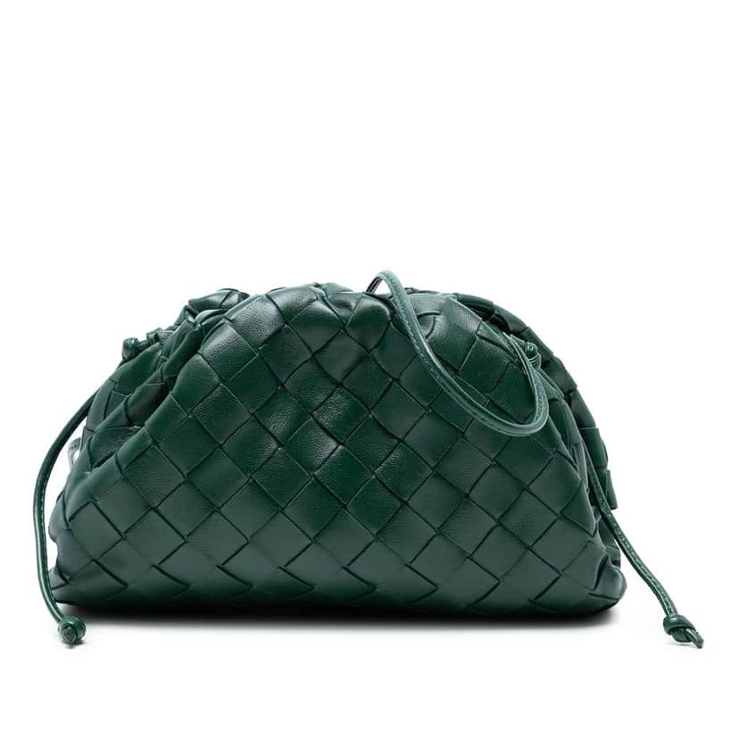 Bottega Veneta Nappa Intrecciato The Mini Pouch Crossbody Green Leather Good condition - Front View