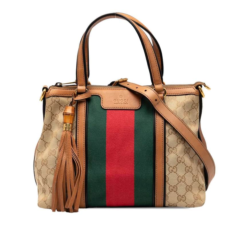 Gucci GG Canvas Web Satchel Brown Canvas Good condition - Front View