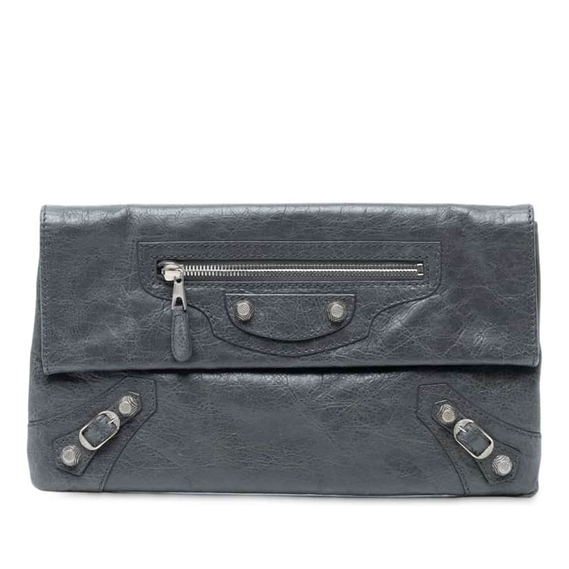 Balenciaga Lambskin Motocross Giant 12 Envelope Clutch Grey Leather Good condition - Front View