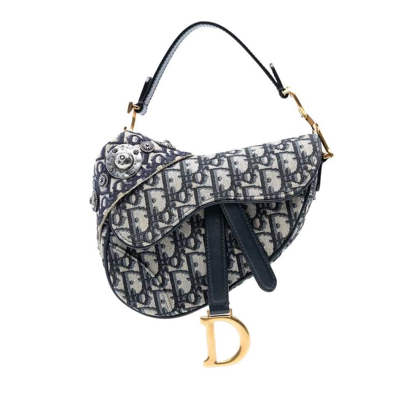 Dior Mini Oblique Canvas Saddle Bag Blue Canvas Good condition - Front View