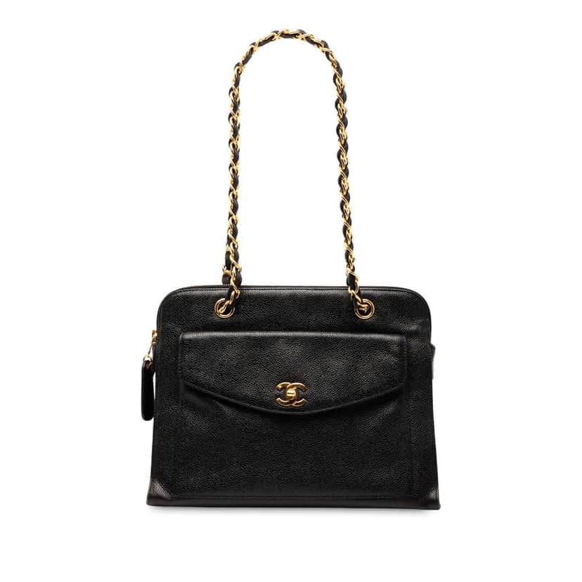 Chanel CC Caviar Front Pocket Shoulder Bag Black Leather Good condition - Front View