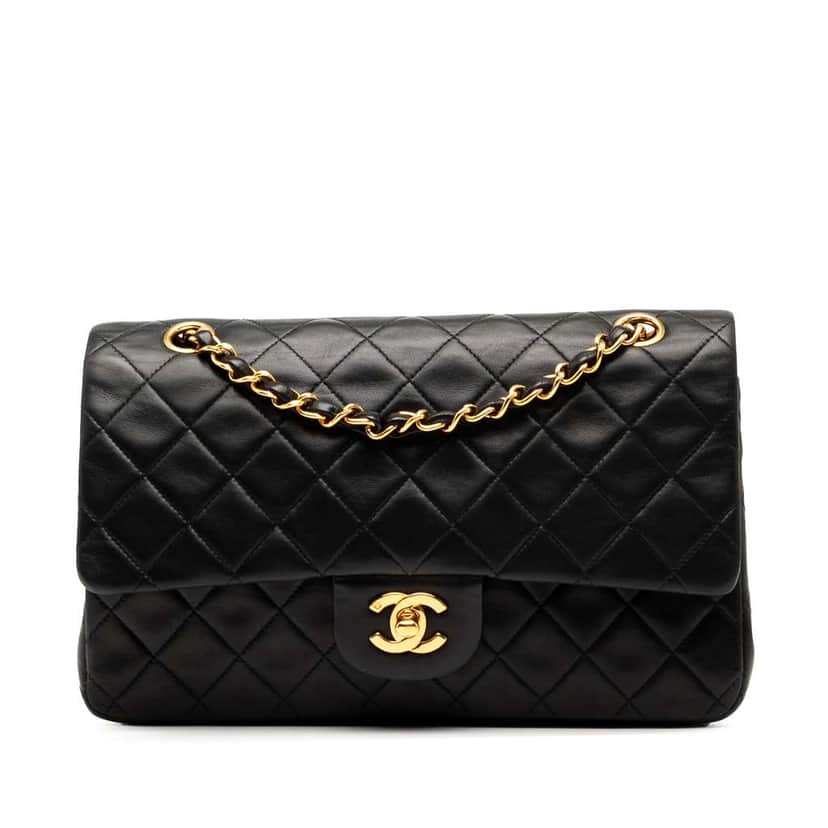 Chanel Medium Classic Lambskin Double Flap Black Leather Good condition - Front View