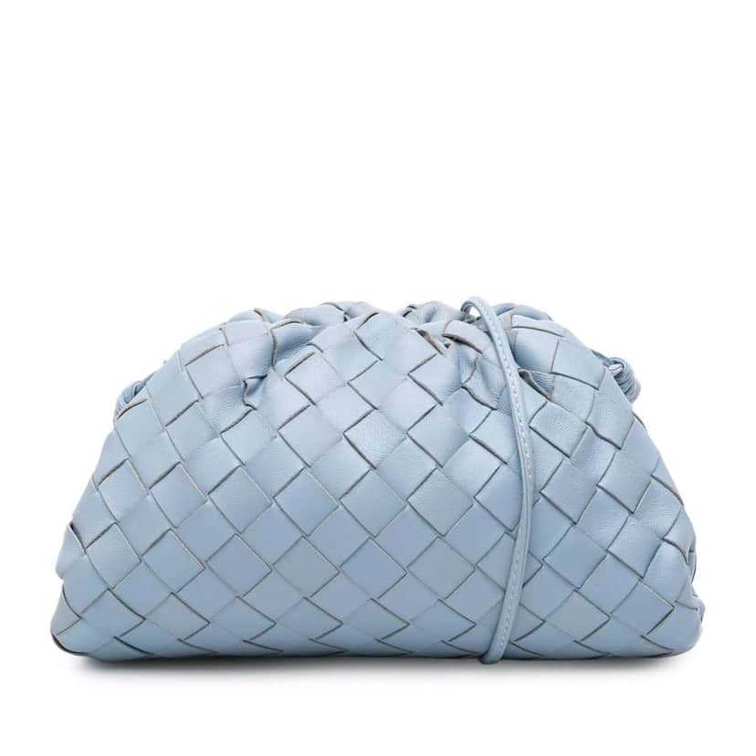 Bottega Veneta Nappa Intrecciato The Mini Pouch Crossbody Blue Leather Good condition - Front View