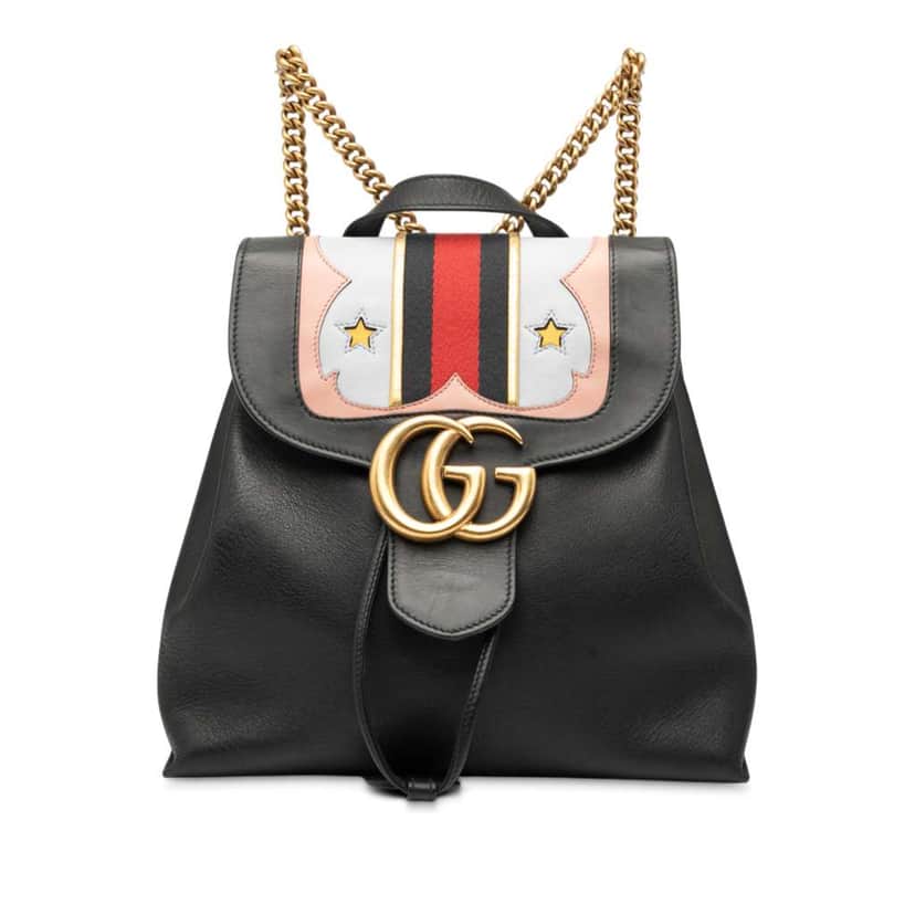 Gucci GG Marmont Leather Web Heart Backpack Black Leather Good condition - Front View