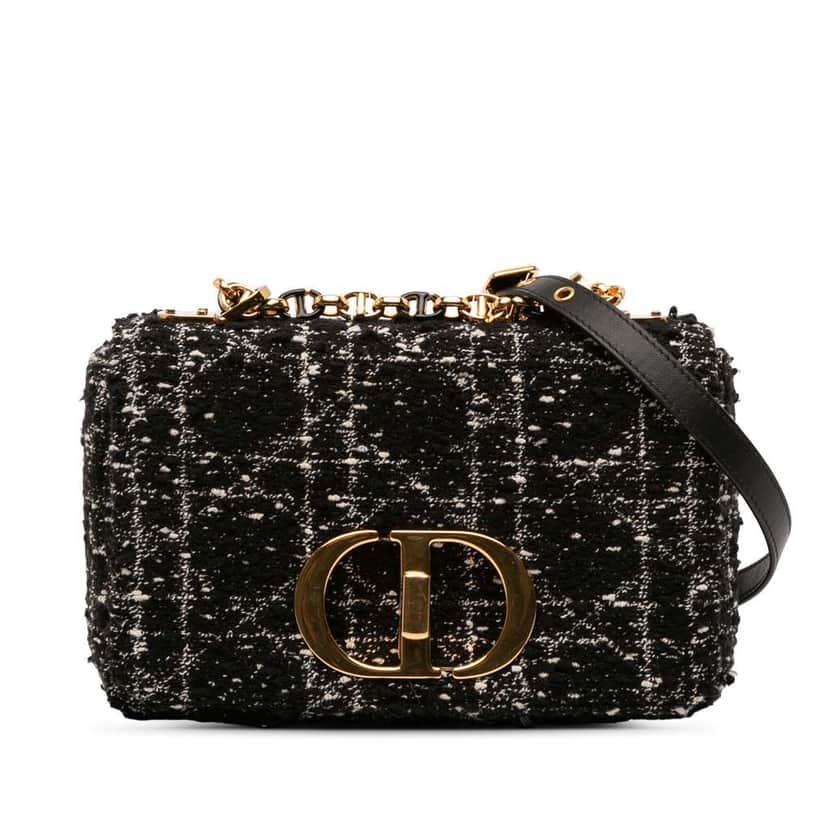 Dior Small Tweed Macrocannage Caro Bag Black Tweed Good condition - Front View