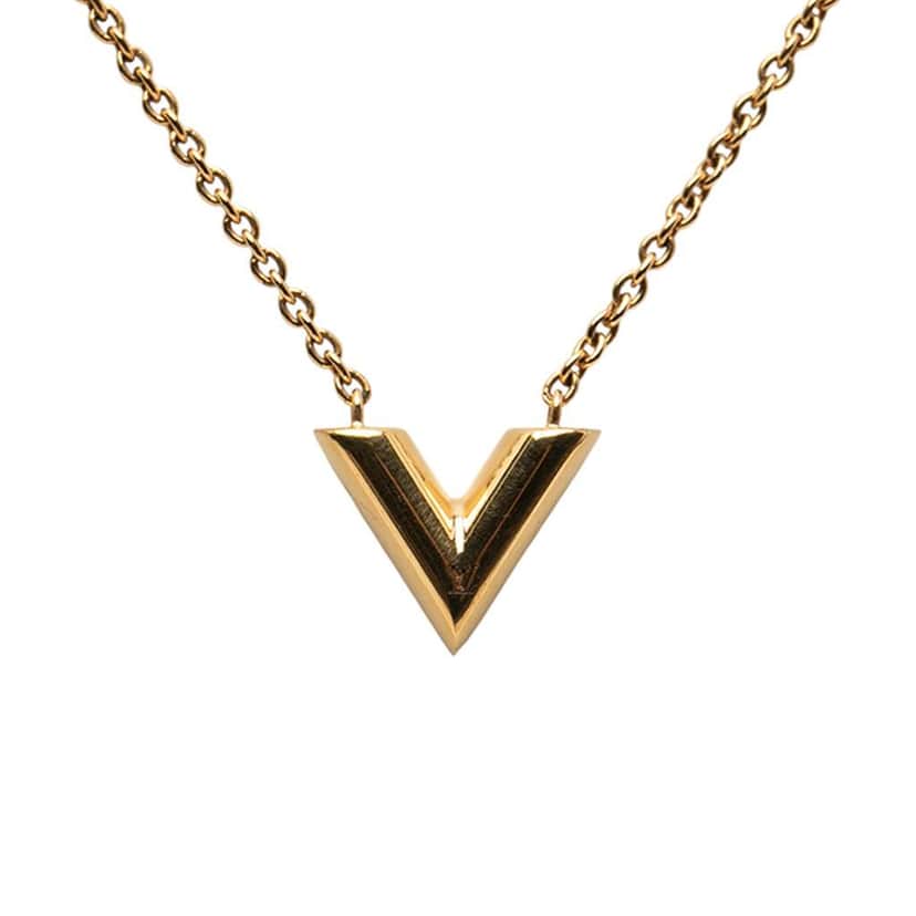 Louis Vuitton Gold Plated Essential V Necklace Gold Metal Good condition - Front View