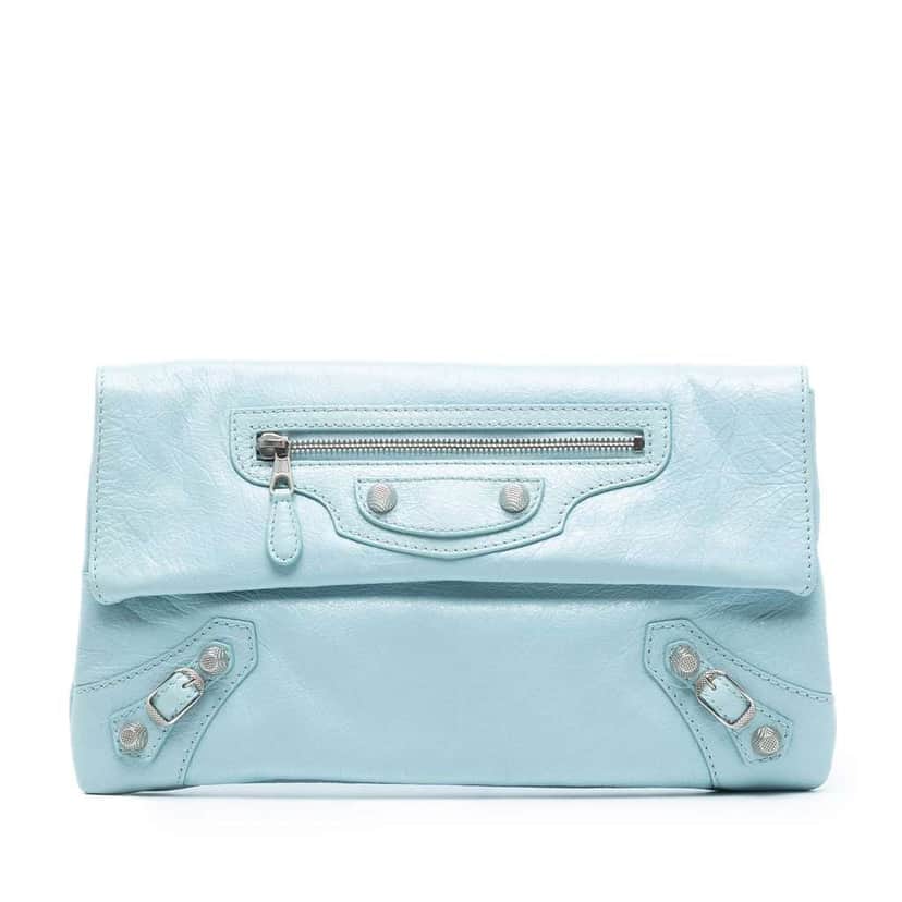 Balenciaga Lambskin Motocross Giant 12 Envelope Clutch Blue Leather Good condition - Front View