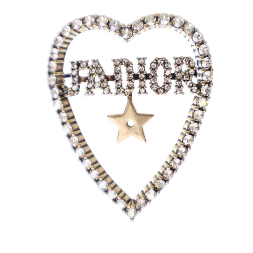 Dior Gold Plated Crystal JAdior Heart Brooch Gold Metal Good condition - Front View