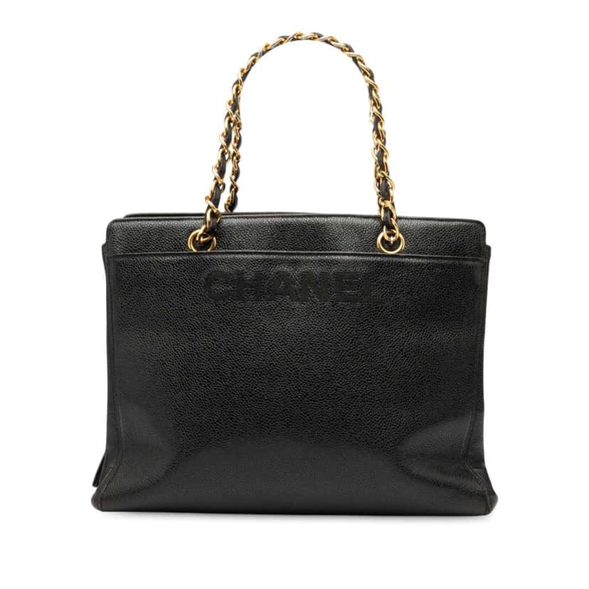 Chanel Caviar Logo Chain Tote Black Leather Good condition - Front View
