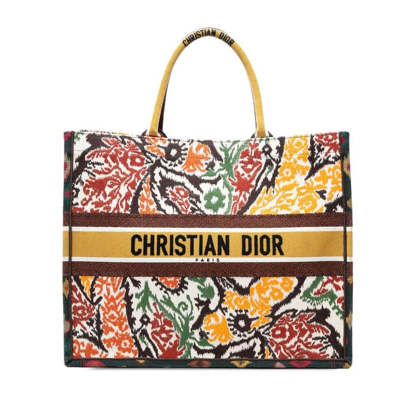 Dior Large Embroidered Canvas Paisley Book Tote Yellow Canvas Good condition - Front View