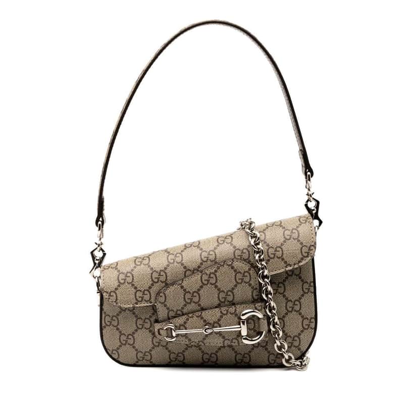 Gucci Mini GG Supreme Asymmetric Horsebit 1955 Shoulder Bag Brown Canvas Good condition - Front View