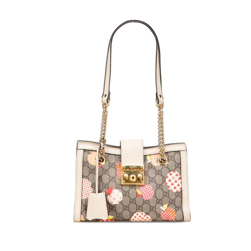 Gucci Small GG Supreme Apple Heart Padlock Tote Brown Canvas Very good condition - Front View