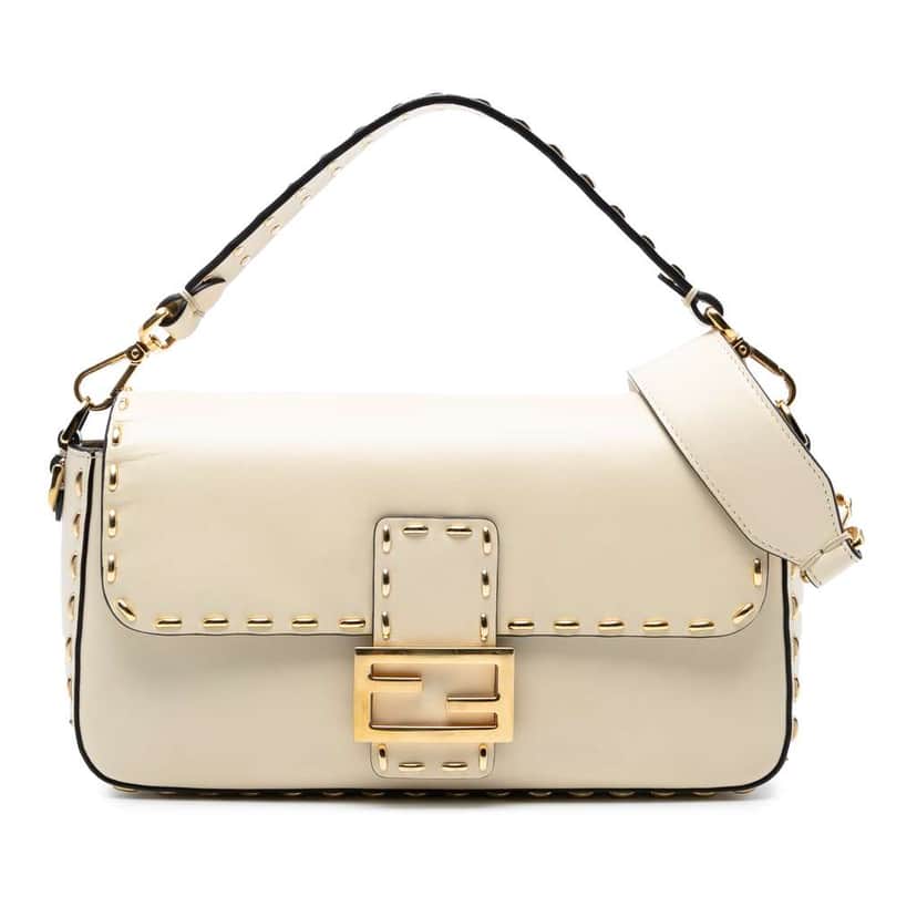 Fendi Leather Metal Stitch Baguette Satchel Brown Leather Good condition - Front View