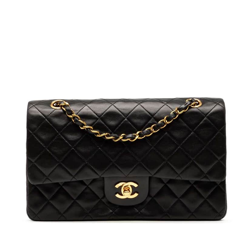 Chanel Medium Classic Lambskin Double Flap Black Leather Good condition - Front View