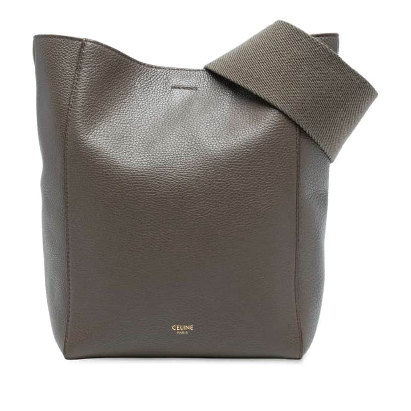 Celine Small Soft Grained Calfskin Seau Sangle Bucket Bag Brown Leather Very good condition - Front View